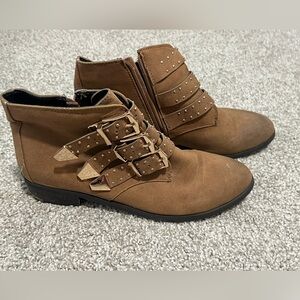 Brown Suede Ankle Booties with Buckle Straps